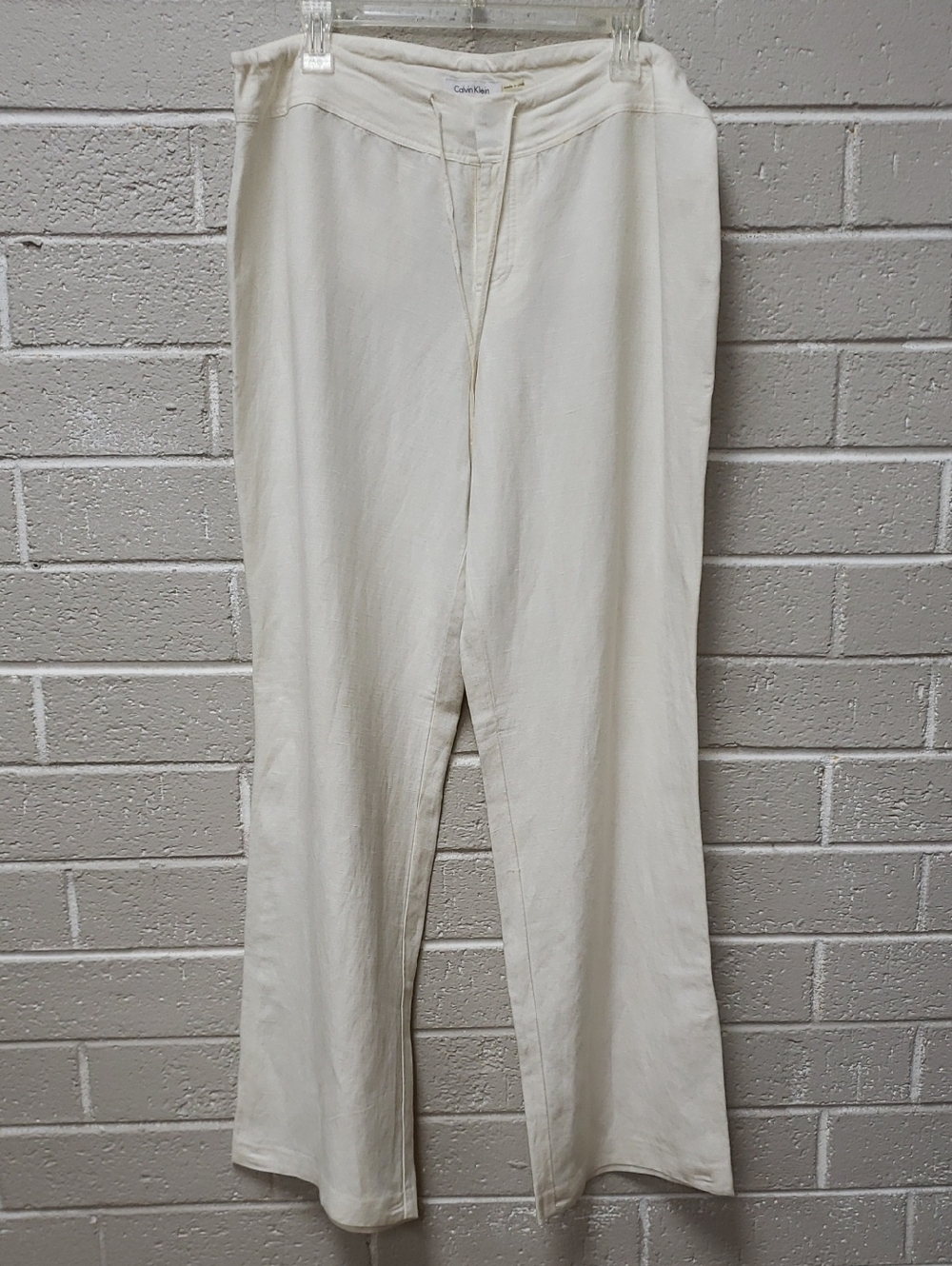 3/$20 Calvin Klein Womens Cream Straight-Leg Linen Pants